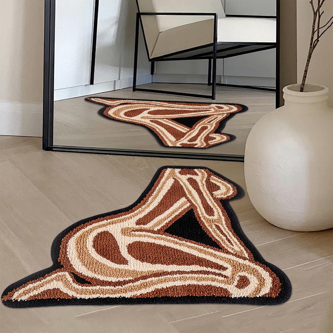 Cartoon Girl Rug - Female Body Shaped Rug Microfiber Plush Fluffy Area Rugs Non-Slip Bath Mat Funky Aesthetic Graphic Carpet Cool Rugs for Bedroom (Brown)