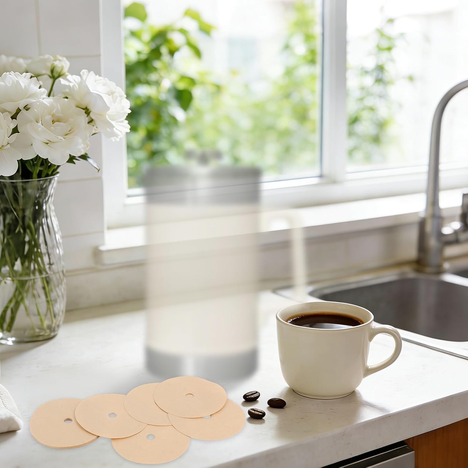 100pcs Paper Coffee Filters for Stanley French Press 48oz, Perforated Brown Filter Paper Compatible with Stanley Coffee Maker Accessories