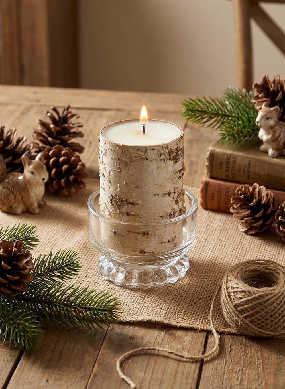 Serene Spaces Living Birch Bark Unscented Pillar Candles, Rustic Decorative Candles for Weddings, Events, Restaurants, Parties & Natural Home Decor, 3" Diameter x 4" Tall, Pack of 3