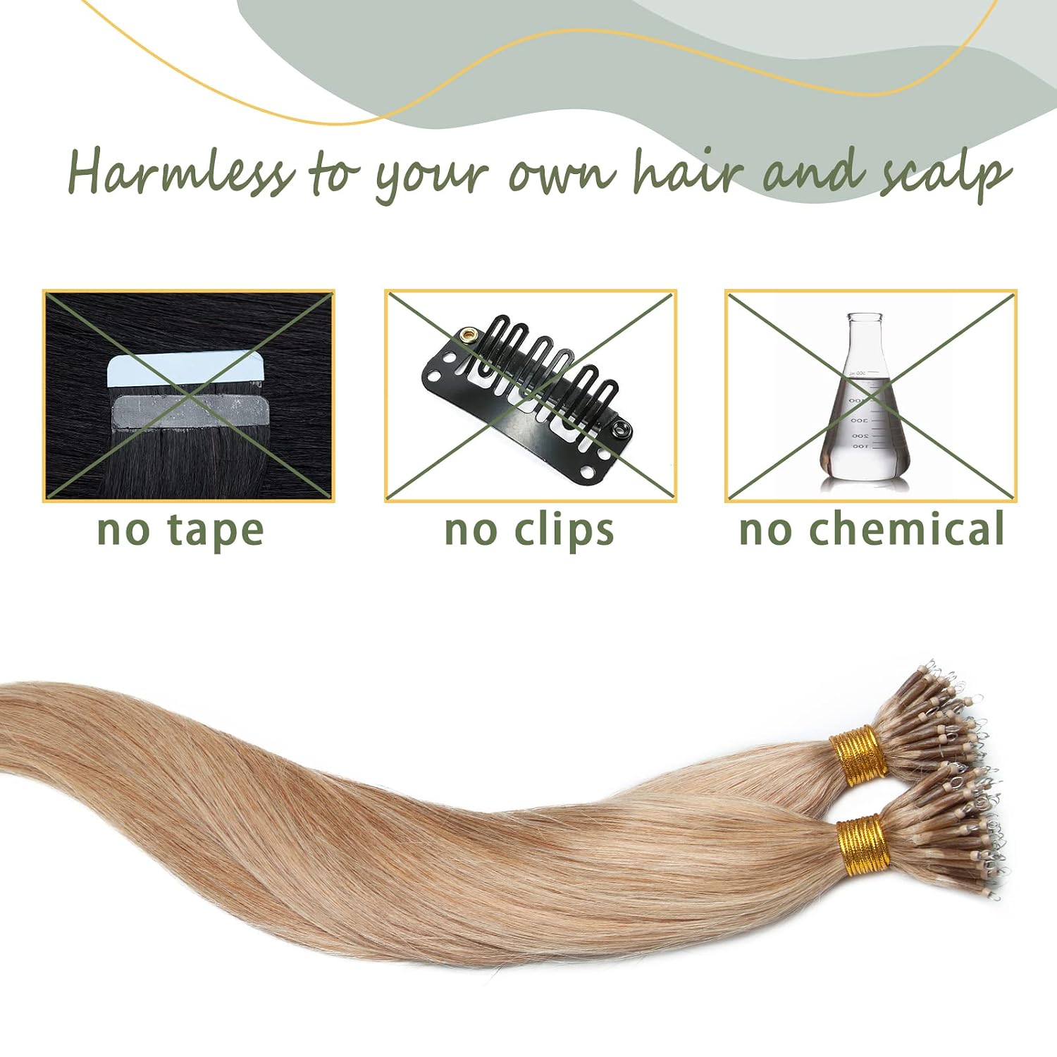 SEGO Nano Bead Ring Human Hair Extension Pre Bonded Nano Tip Remy Hair Extensions Micro Beads Rings Loop Hand Tied Hairpiece 22 Inch #27 Dark Blonde 1g/strand 50g/pack