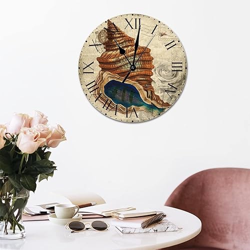 Miniatura 286 de ArogGeld Reloj de pared con diseño de estrella de mar antigua francesa, de cloruro de polivinilo, con números romanos, de 10 pulgadas, funciona
