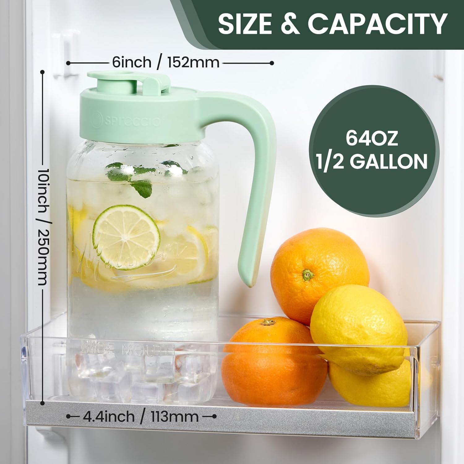 Mason Jar Pitcher - Airtight & Leakproof Glass Pitcher with Lid, Perfect for Breastmilk, Cold Brew, and Sun Tea, 2 Quart (64 oz) Mason Jar with Pour Spout Lid - Image 3