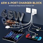 USB C Fast Charger Block Fast Charging, iPhone Charger Blocks 65W Multi Port Charger 6-Ports PD & QC Charging Cube Brick Power Adapter Type C Wall Chargers for iPhone 17/16/15/14/13/12 Pro Max, iPad