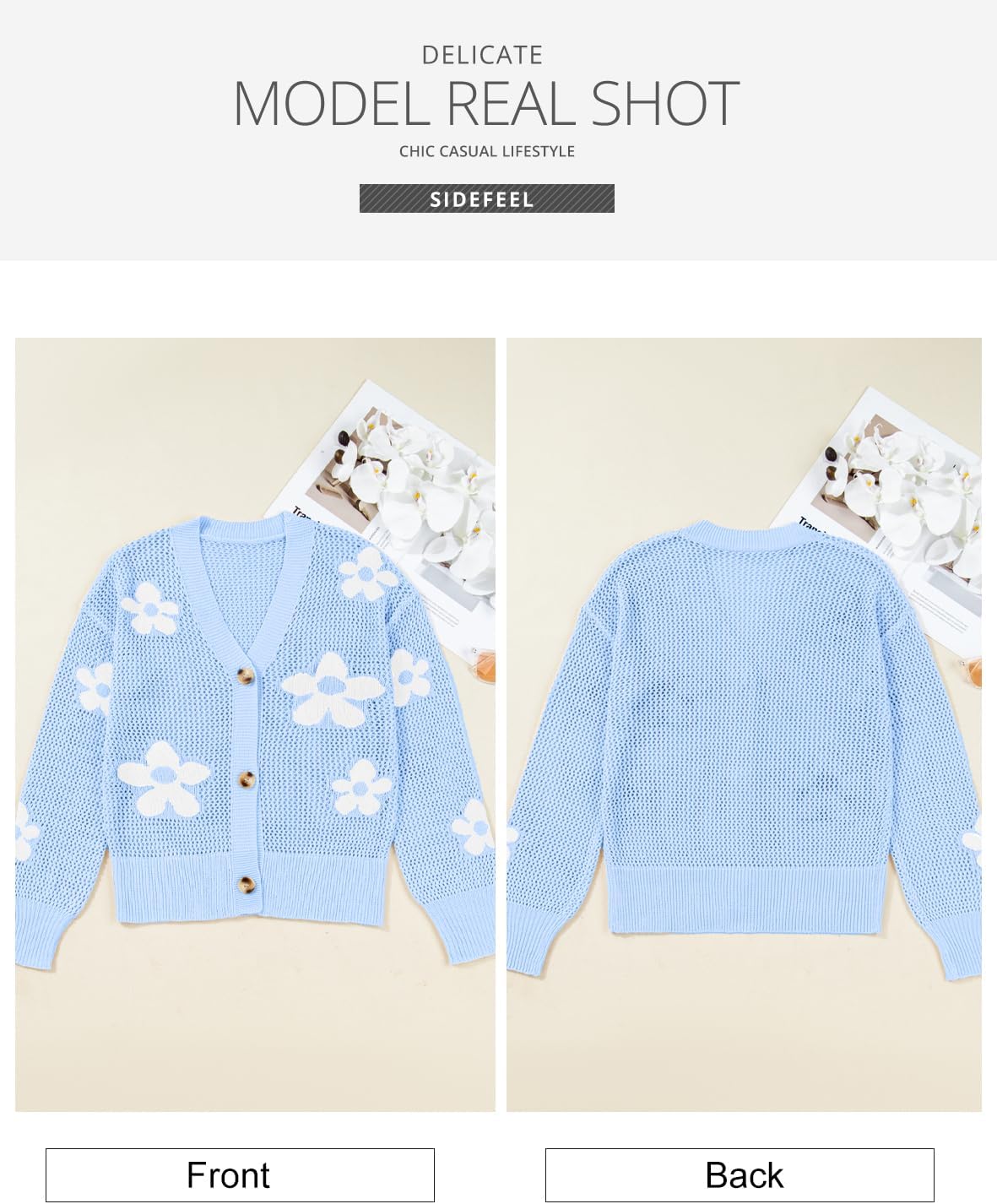 Sidefeel Cardigan for Women Crochet Knit Button See Through Lightweight Long Sleeve Sweater Tops - Image 8