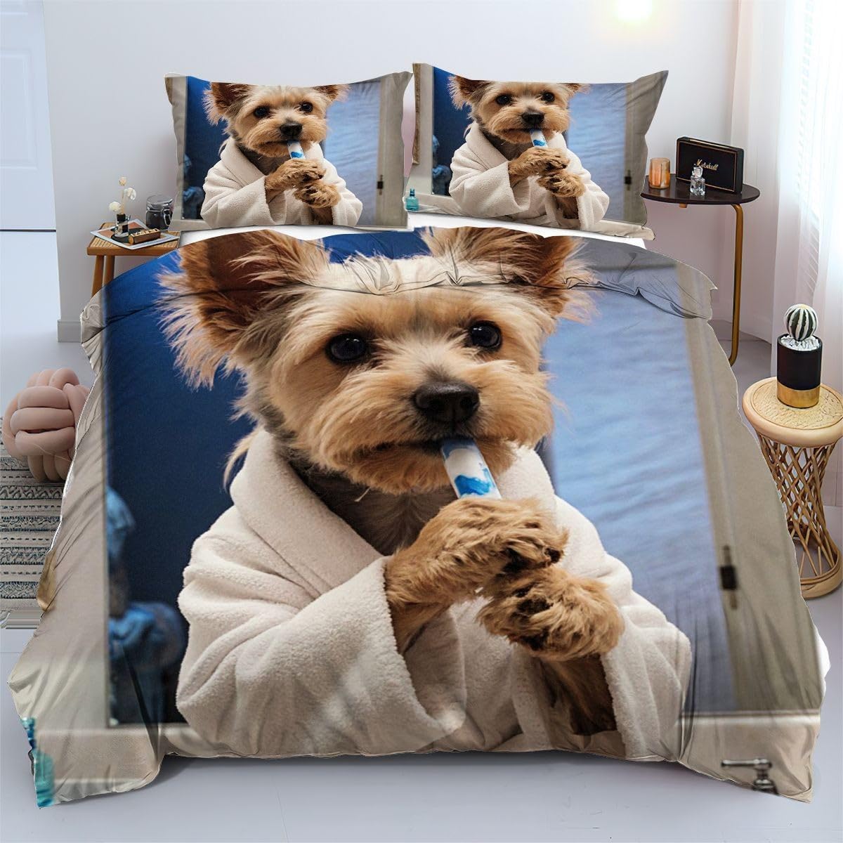 Housse de couette 240x260 microfibre légère lit 2 personnes parure chien 3d