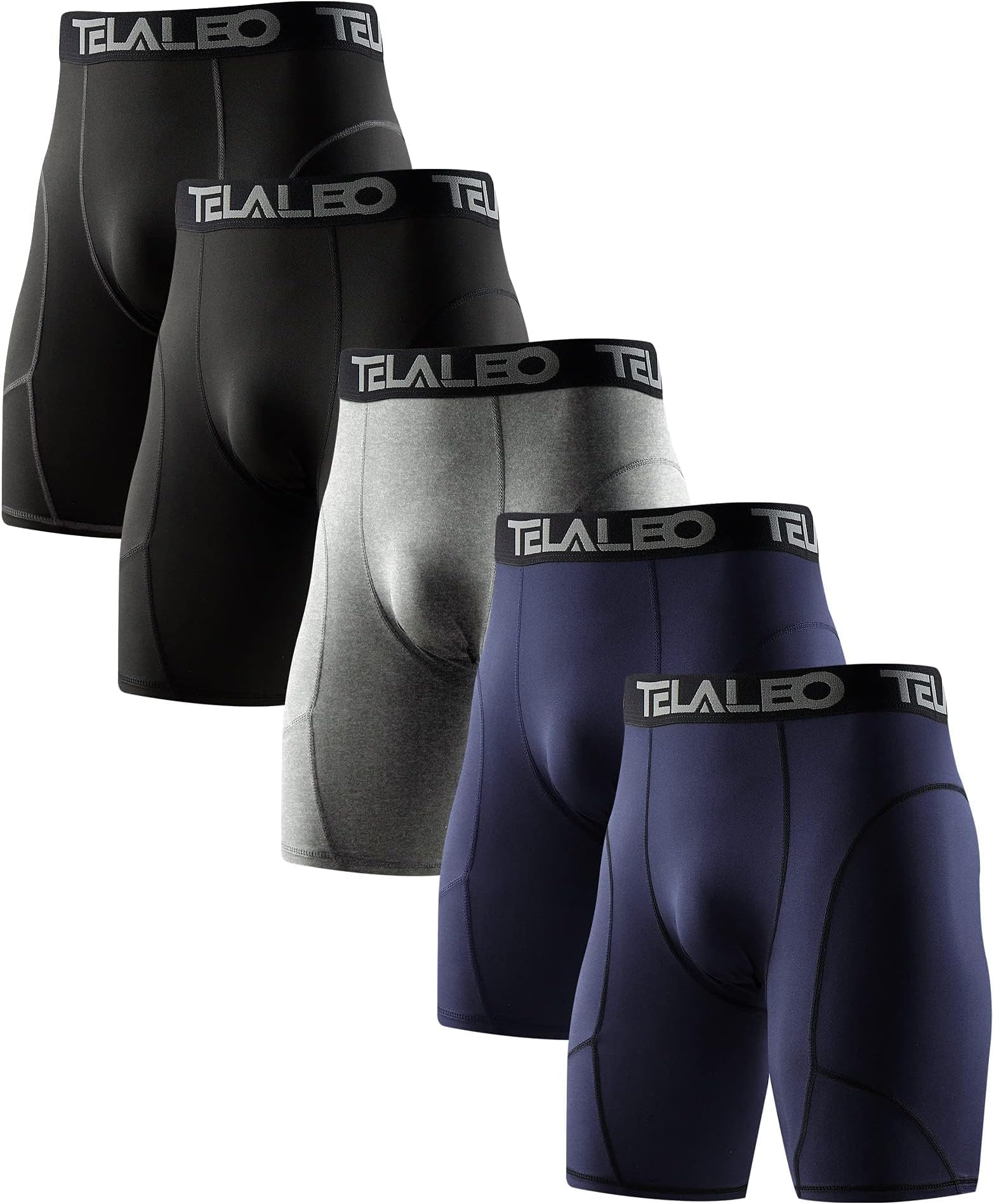 5 Pack Compression Shorts for Men Spandex Sport Shorts Athletic Workout Running Performance Baselayer Underwear Black/Double Blue/Double Gray L