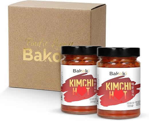 Bakoki Premium Hot‑Kimchi (Gochugaru) - Korean Kale Kimchi Spicy Napa Kale Traditionally Fermented Probiotic and Rich in umami, No Artificial Flavours (2×300g)