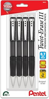 Pentel Twist-Erase III 0.5mm Mechanical Pencils, Black Barrel Pack of 4 - Break-Resistant Lead, Twist-Up Eraser, Comfort Grip