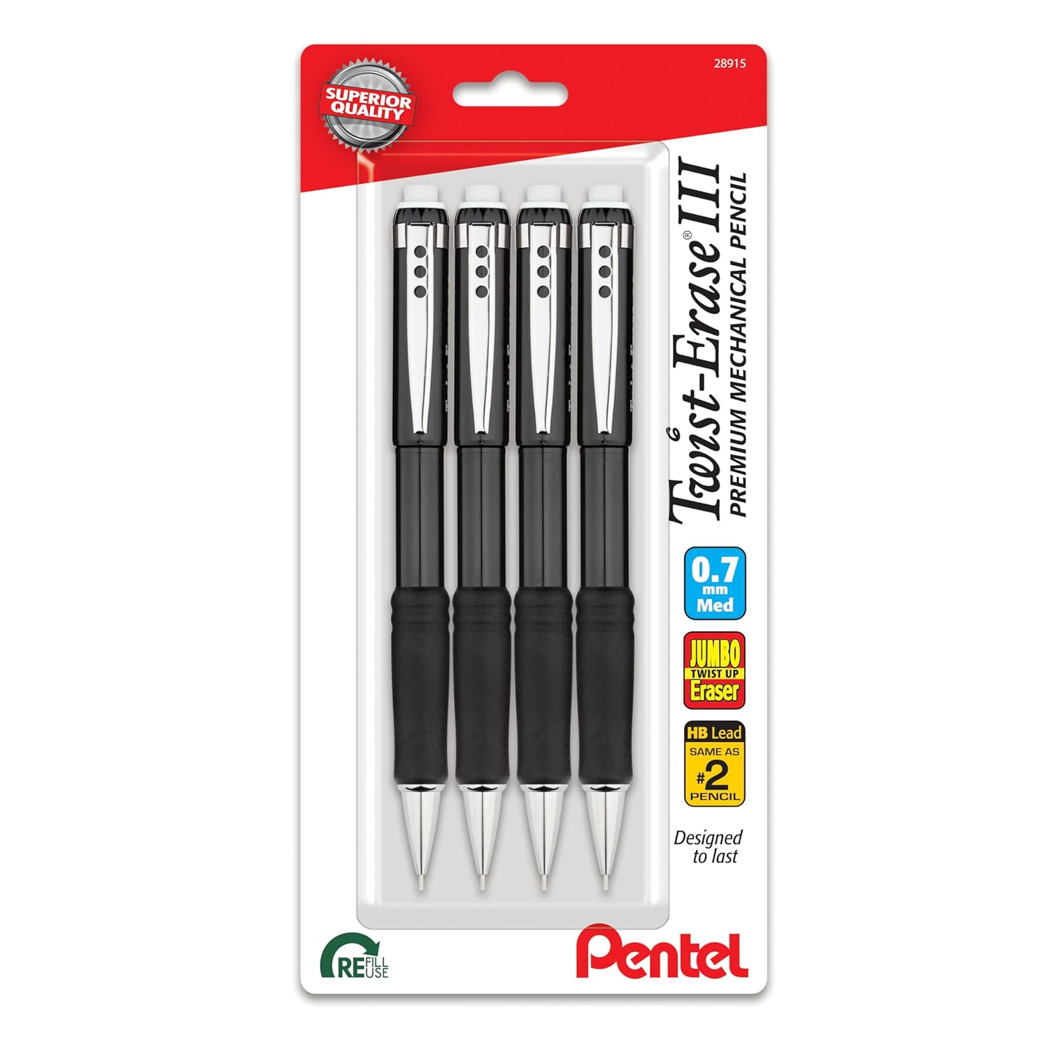 Pentel Twist-Erase III Mechanical Pencil 0 7mm Medium Line Black Barrel Pack of 4 QE517BP4A