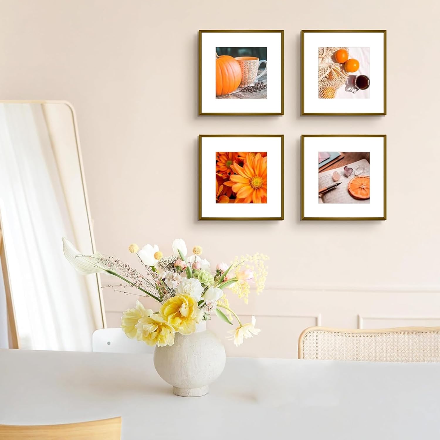 Golden State Art - 12x12 Metal Picture Frames with Mat for 8x8 Square Photo - Set of 4-12 x 12 Aluminum Photo Frame with Real Glass - Gallery Wall Decor Display - Vintage Bronze