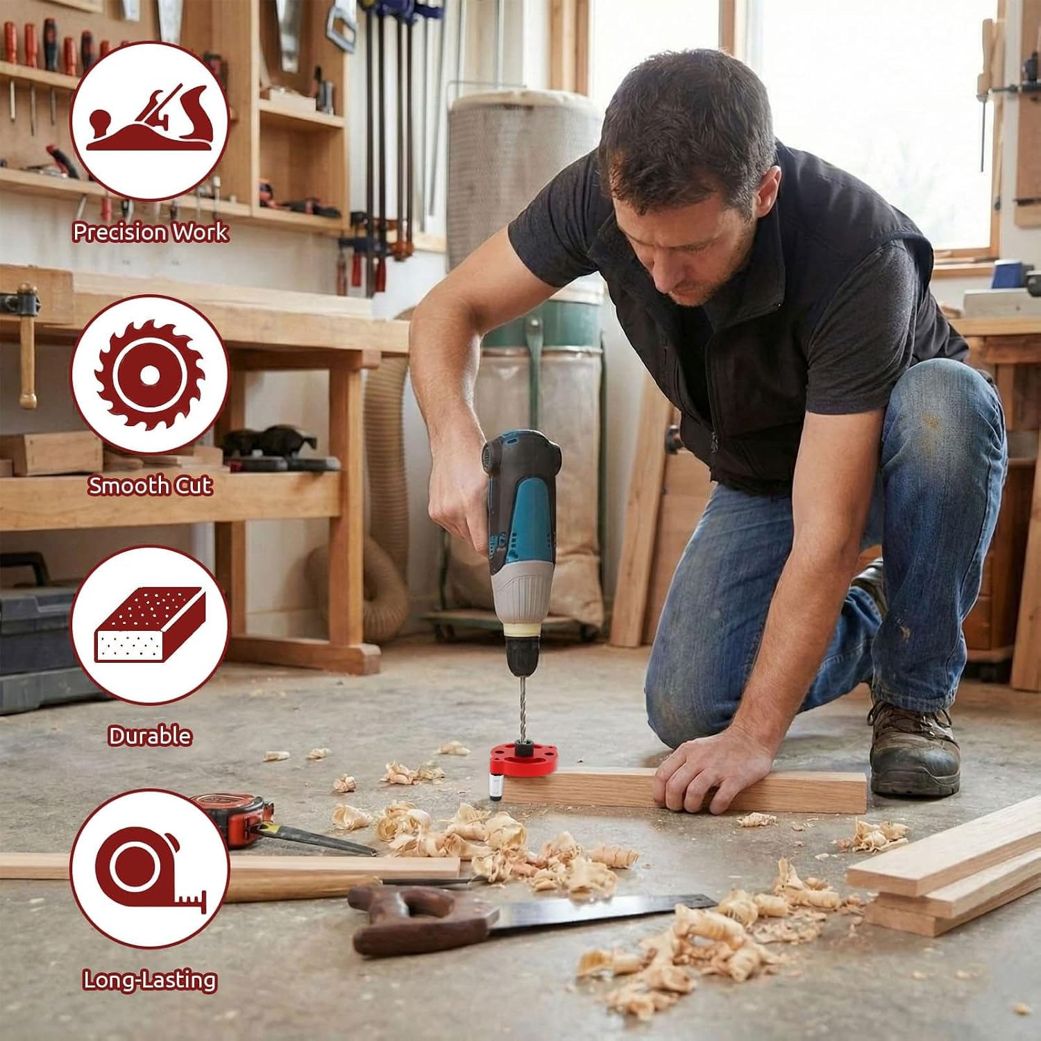 Dowel Drill Guide, Adjustable Self Centering Doweling Jig Kit with 2/3/4/5/6/7/8/9/10 mm Drill Bushes & 6/8/10 mm Doweling Jig for Woodworking Straight Holes