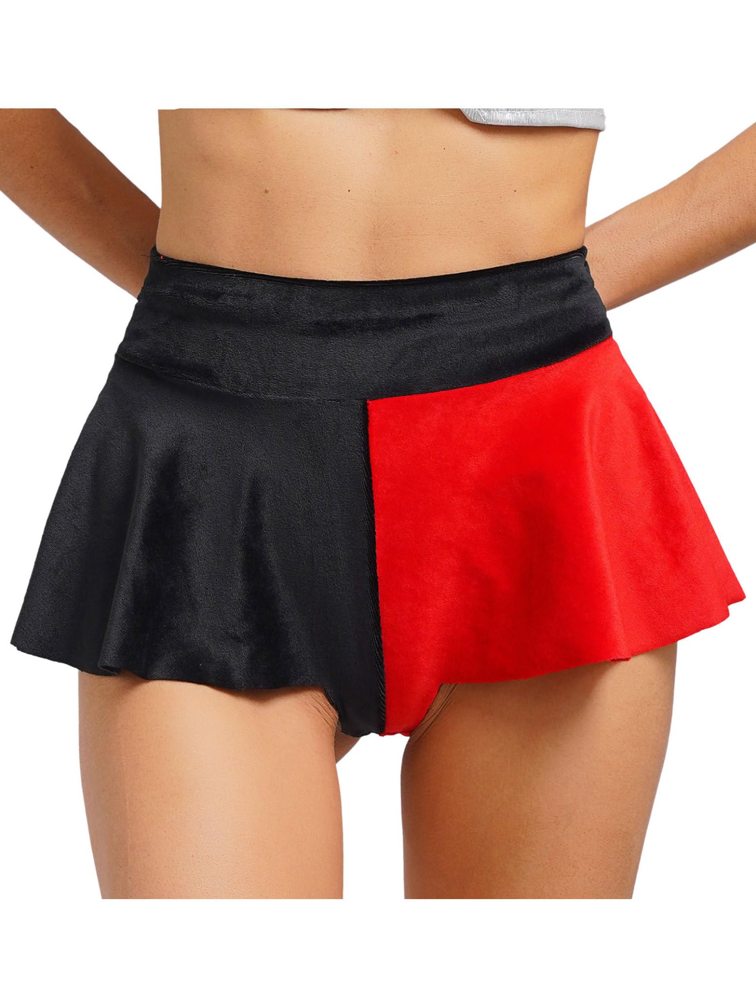 Eandarui Women Contrast Color Mini Shorts High Waist Wide Waistband Ruffled Hot Pants Clubwear Night Club Red&Black Small