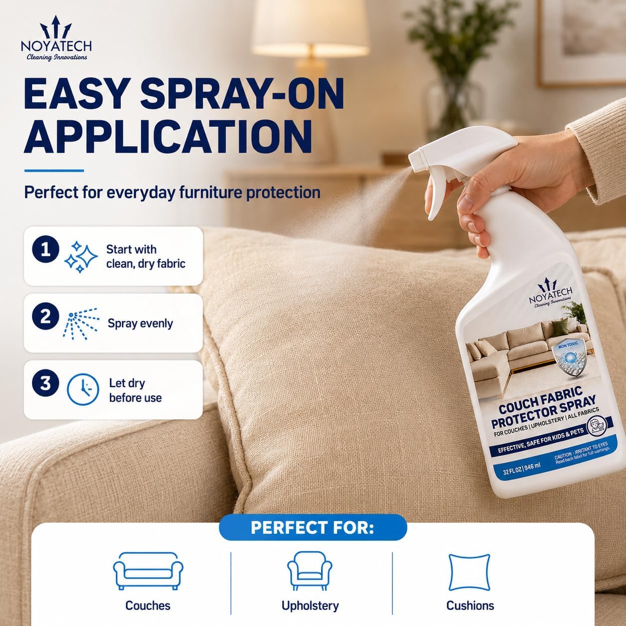 NOYATECH Fabric Protector Spray, Couch Upholstery Stain Guard, 32 oz