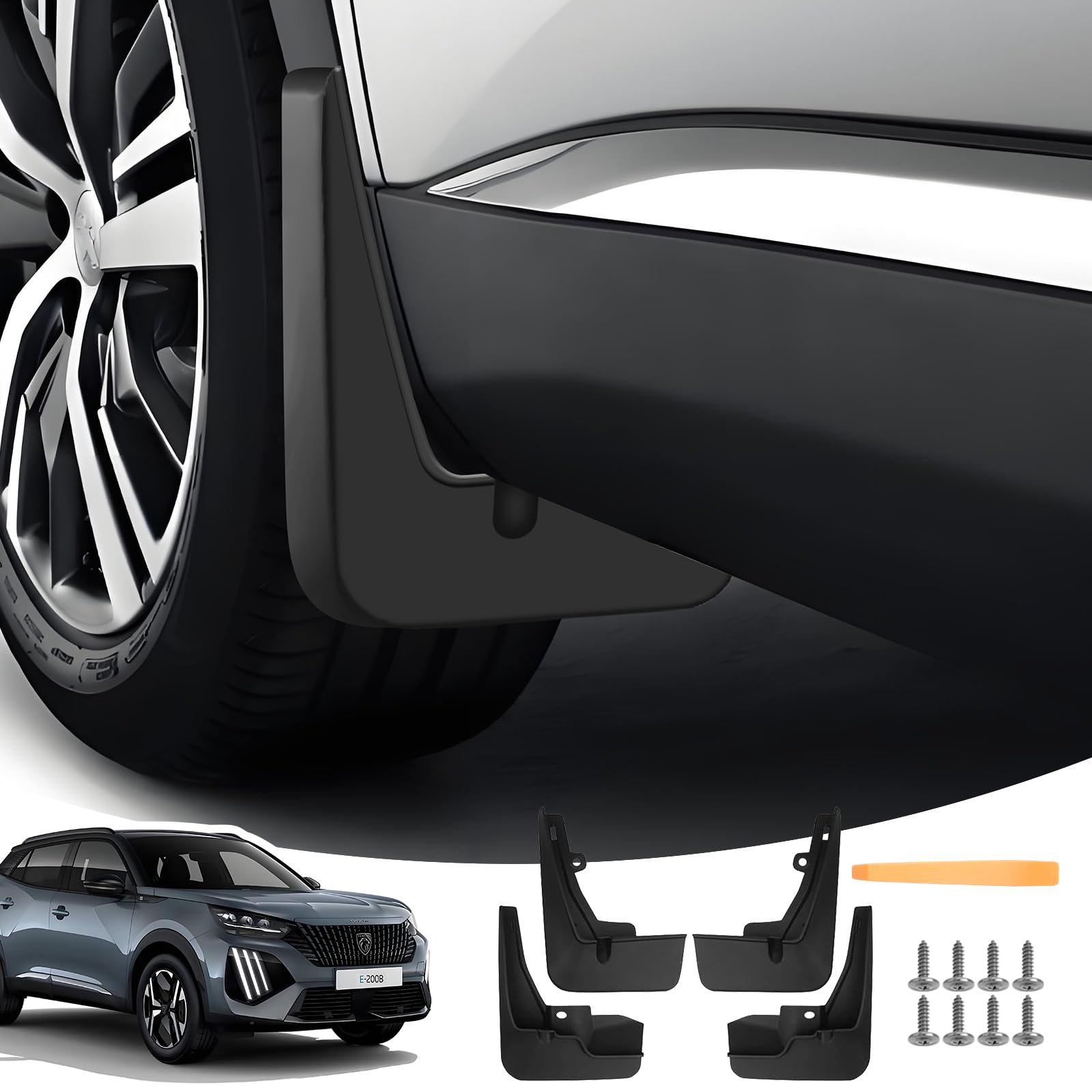 Guardabarros para Peugeot 2008 e-2008 2020-2025 2026, Faldillas Antibarro Delantero y Trasero con Tornillos de Montaje, Accesorios Protectores contra Salpicaduras [4 Piezas]