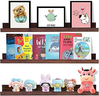 AZSKY Walnut Floating Shelves 24 Inch Picture Ledge Shelf for Wall Photo...