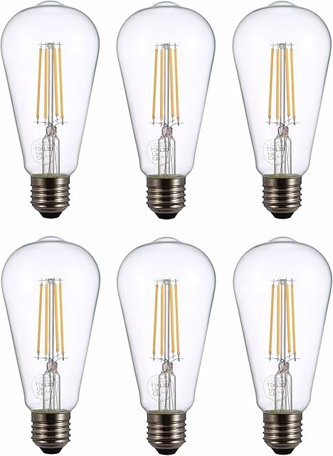 TEKLED® ST64 Filament Vintage LED Bulbs | E27 Edison Screw | Energy Saving 6.5W Light Bulb 60W Equivalent | NONDIMMABLE Clear 2700K 806LM | 6-Pack | Warm White