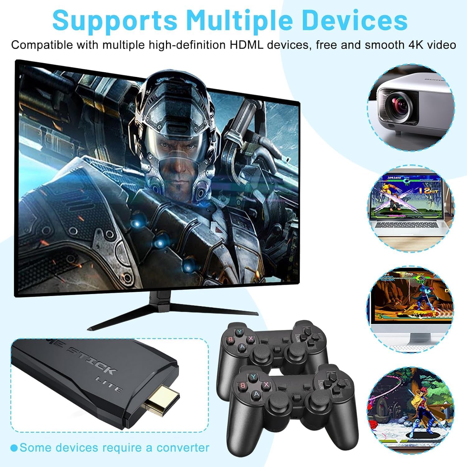 2025 Upgraded Wireless Retro Gaming Console, Plug & Play Video TV Game Stick with 4K HDMI Output,Built-in 9 Emulators, 20,000+ Video Games,with Dual 2.4G Wireless Controllers for TV Plug and Play
