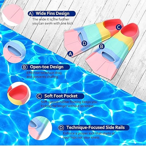 Vista 312 de Aletas de natación para niños, aletas cortas para niños, aletas de natación para entrenamiento de natación para niños y niñas principiantes Un