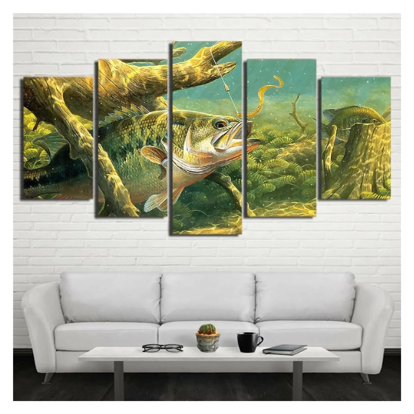 Peinture sur toile poisson dans un lac déco salon 5 pièces