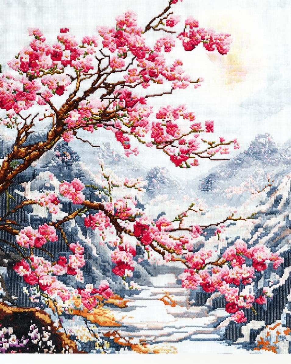 WallustrioaW Cross-Stitch Kits for Adults Beginners,Plum Blossom Branches,11CT Stamped Embroidery Kits DIY Pre-Printed Canvas Art Home Decoration,16x20in
