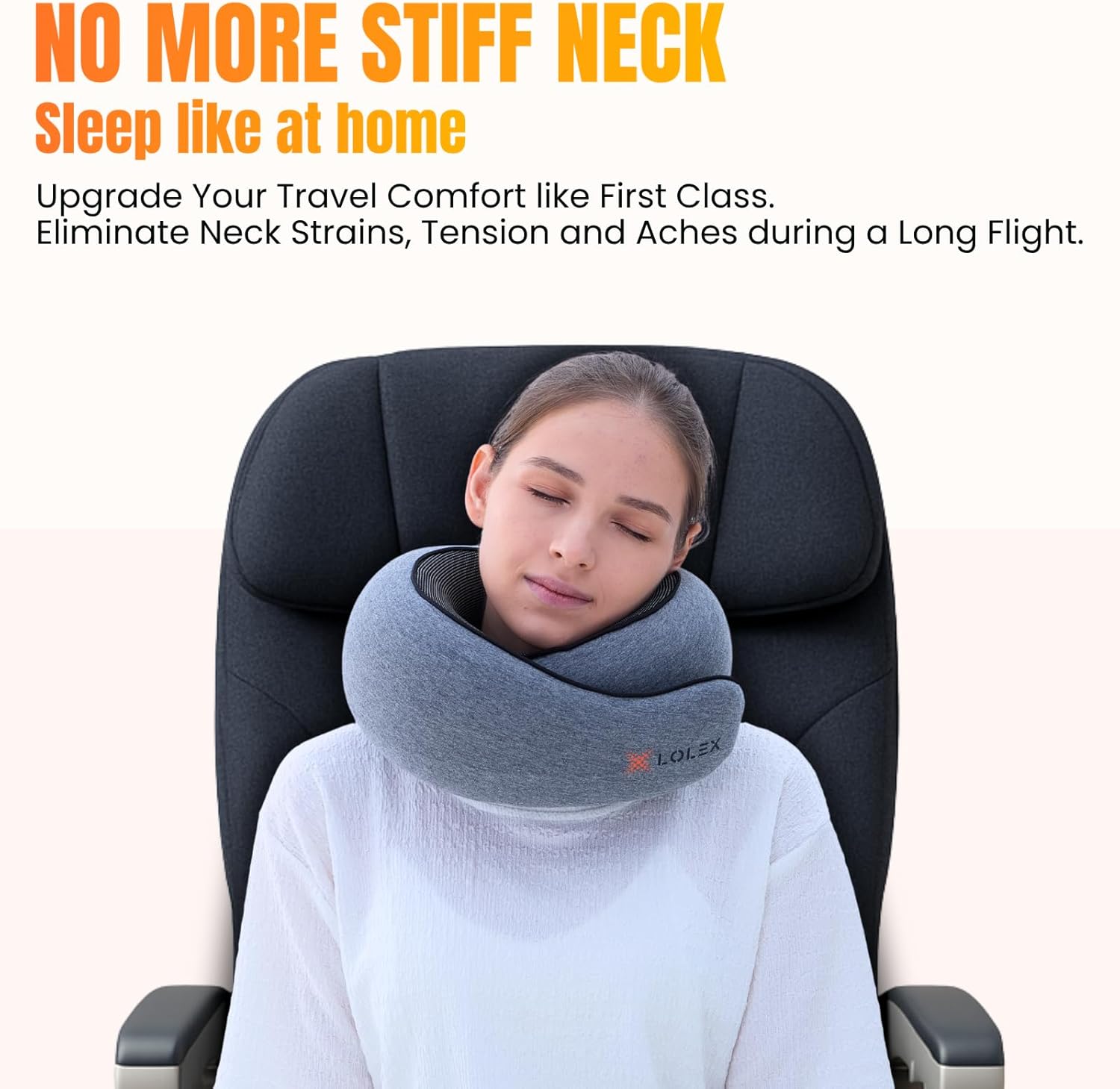 LOLEX™ Travel Pillow - Memory Foam Neck Support Pillow for Airplane, Car - Super-Soft Pure Cotton Fabric, Lightweight & Easy-to-Carry Full Travel Sleep Kit (Eye Mask, Earplugs) - Dark Grey