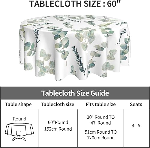 Miniatura 5 de BETGINY Mantel redondo de hojas de primavera de 60 pulgadas, diseño rústico de acuarela verde salvia, tela impermeable, mantel decorativo para
