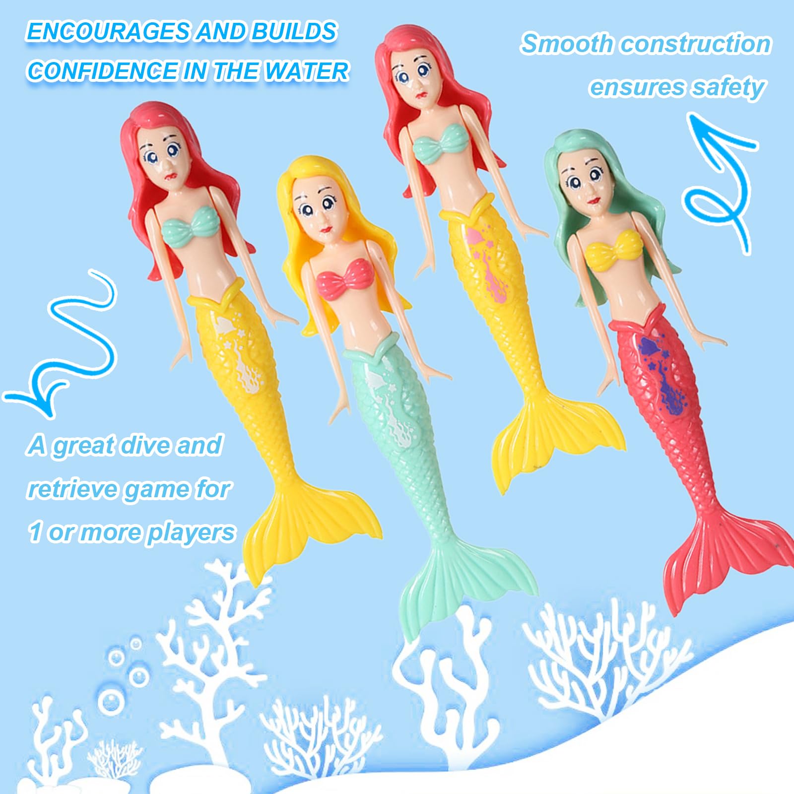 Jiuhao Diving Toys for Kids 4 Pcs Summer Fun Swimming Pool Dive Toy Mermaids for Girls & Boys, Underwater Training Toys - Image 2