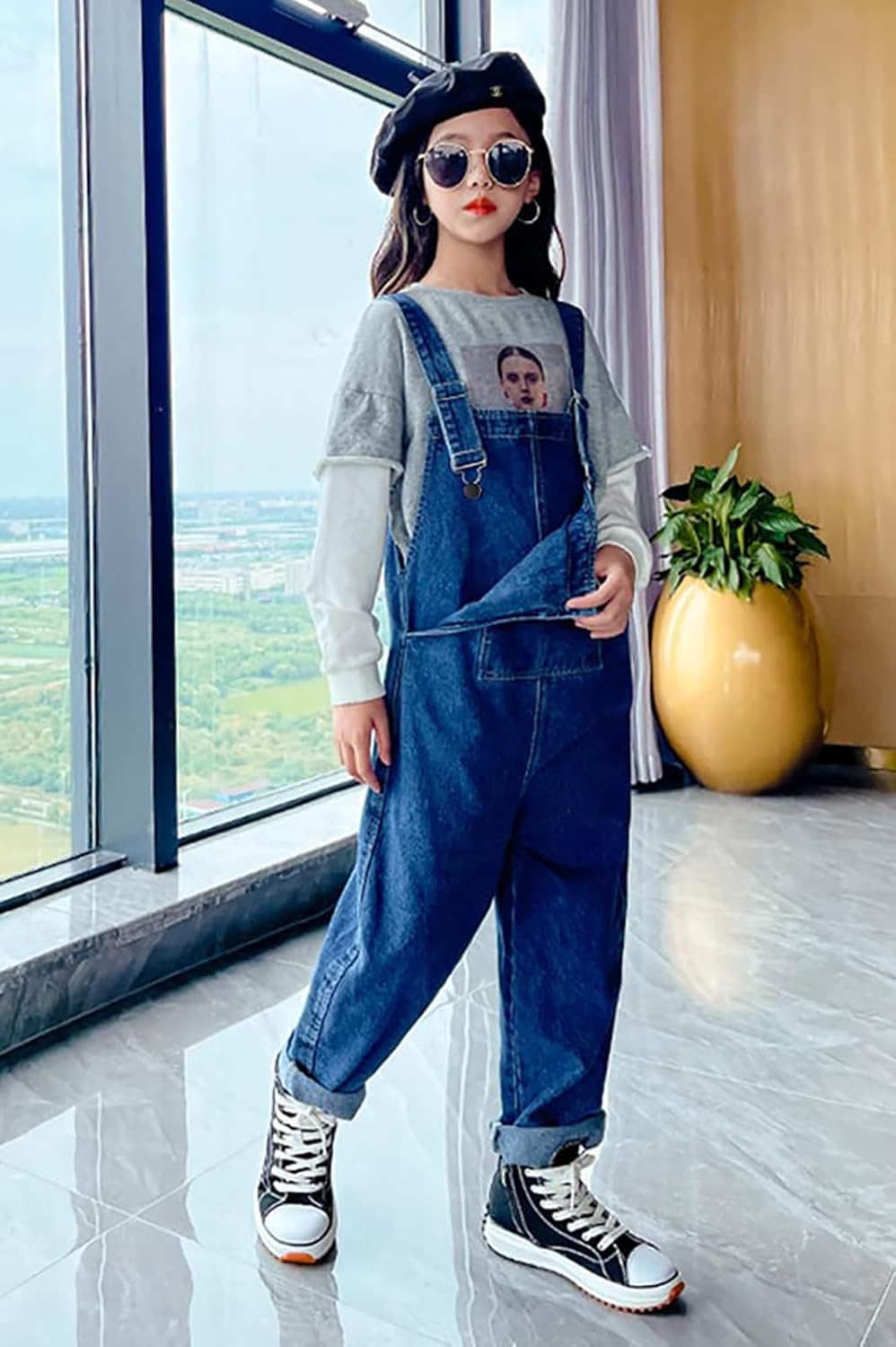 Rolanko Girls Overalls Denim Bib Distressed Jumpsuit Kids Blue Baggy Jean Pants 4-14 Years with Pockets - Image 10