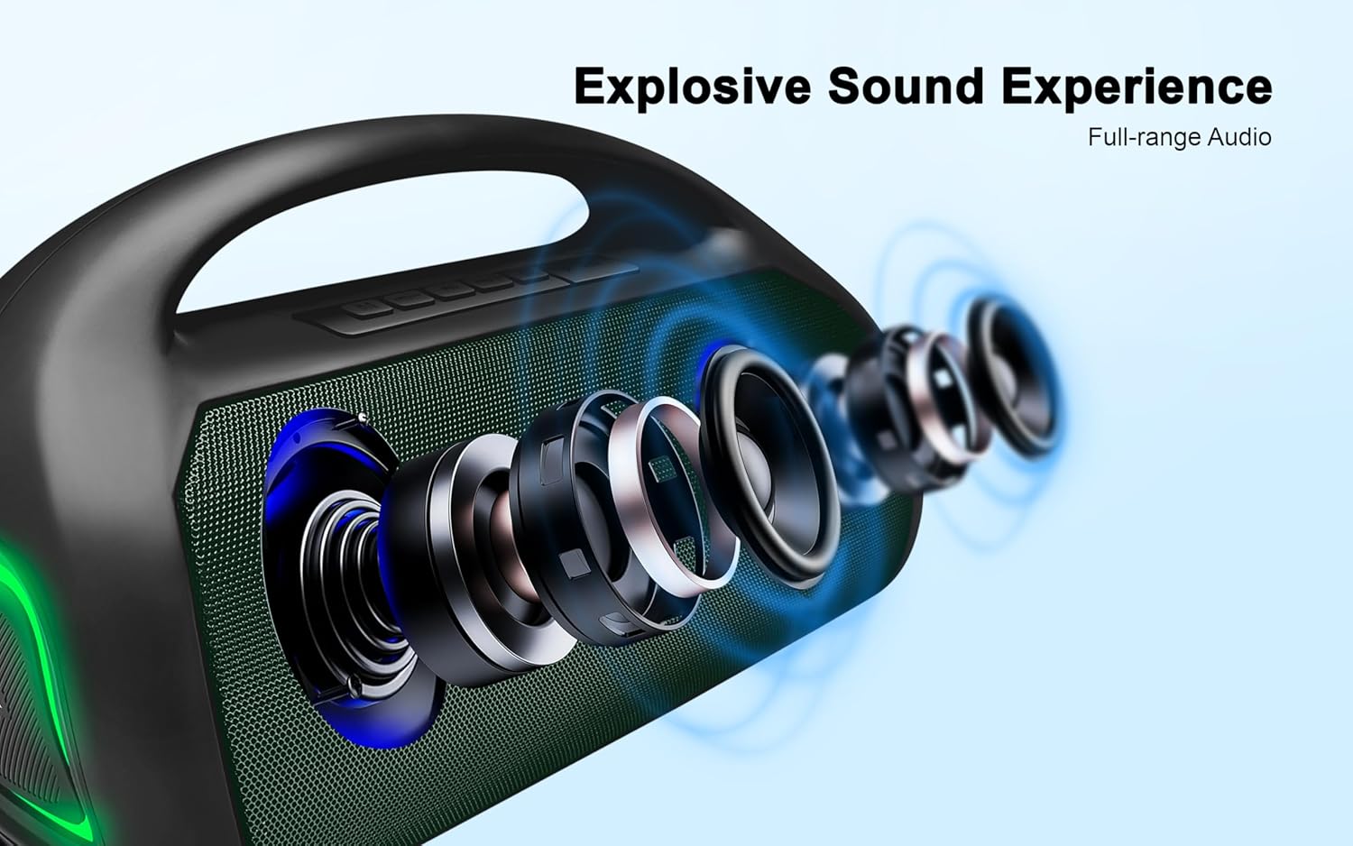 Fisher Bluetooth Speakers, Portable Wireless Speaker 20W Peak Power Boombox w HD Sound & Lights, IPX4 Water Resistant, 5H Playtime, TWS, BT 5.3, Home & Outdoor - Image 5