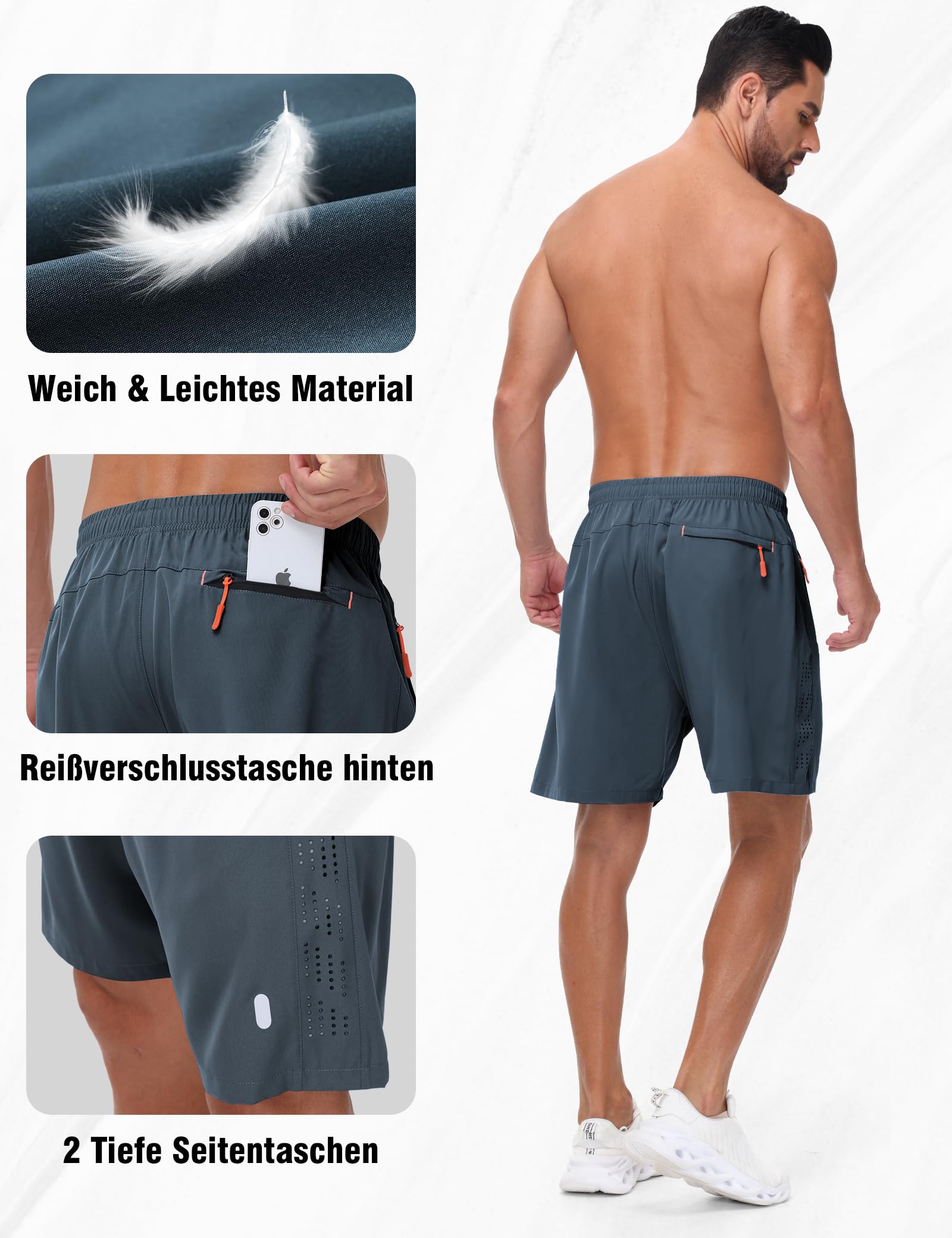 Short De Sport Homme Lot De 2 Séchage Rapide Course d'Entraînement Court Pantalon Fitness Gym Short avec Poches Zippées - 5