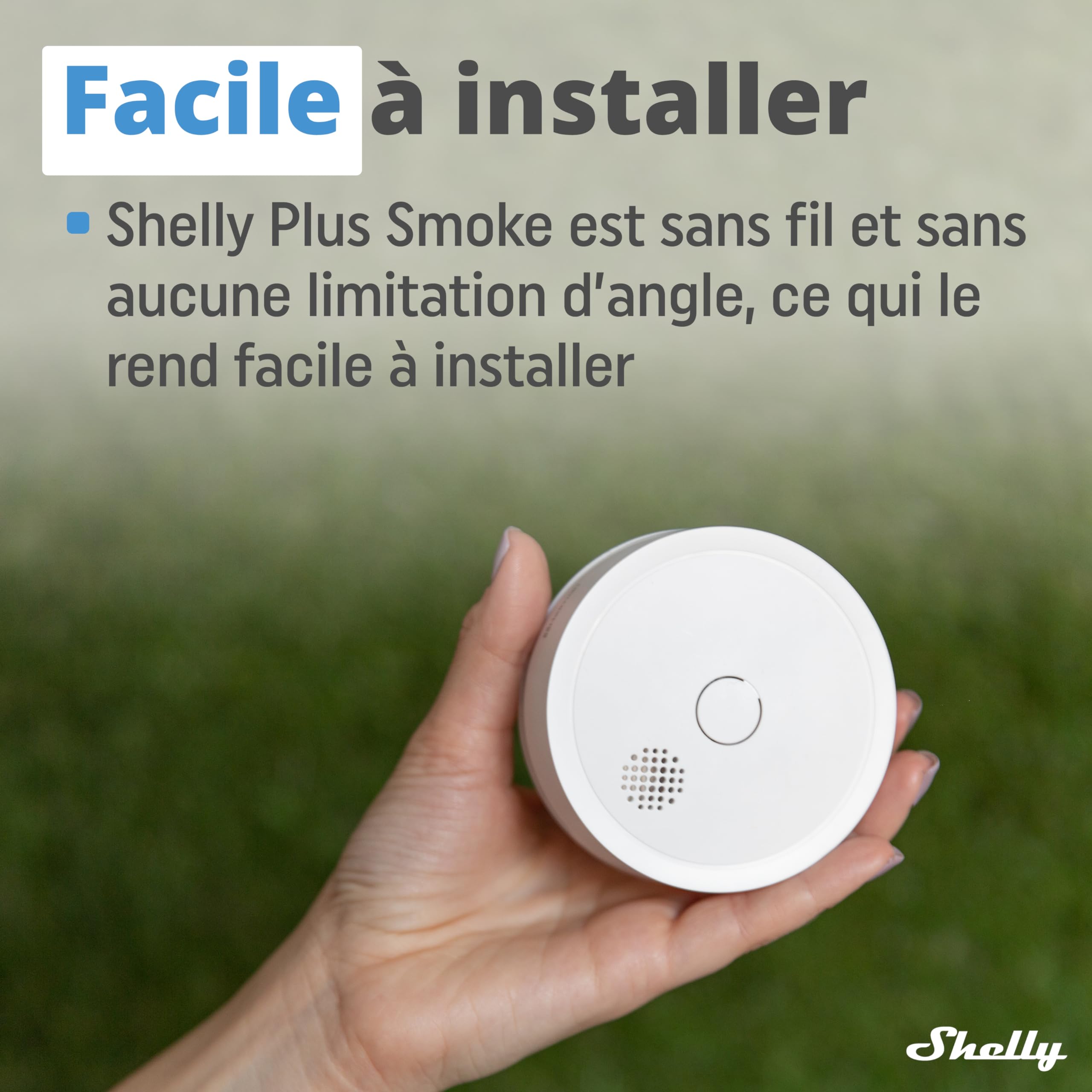 Shelly Plus Smoke Alarm - Détecteur de fumée connecté, Alarme Incendie Wi-FI sonore et Lumineuse, Conforme à la Norme EN14604, Notification app immédiate, Pile 5 Ans remplaçable