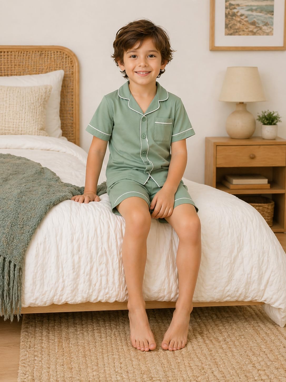 GUISBY Kids Rayon of Bamboo Pajamas Set Short Sleeve Button Top | Soft Rayon of Bamboo Pajamas Set, Breathable Sleepwear, Lightweight Comfort, Kids Loungewear, All Season Wear