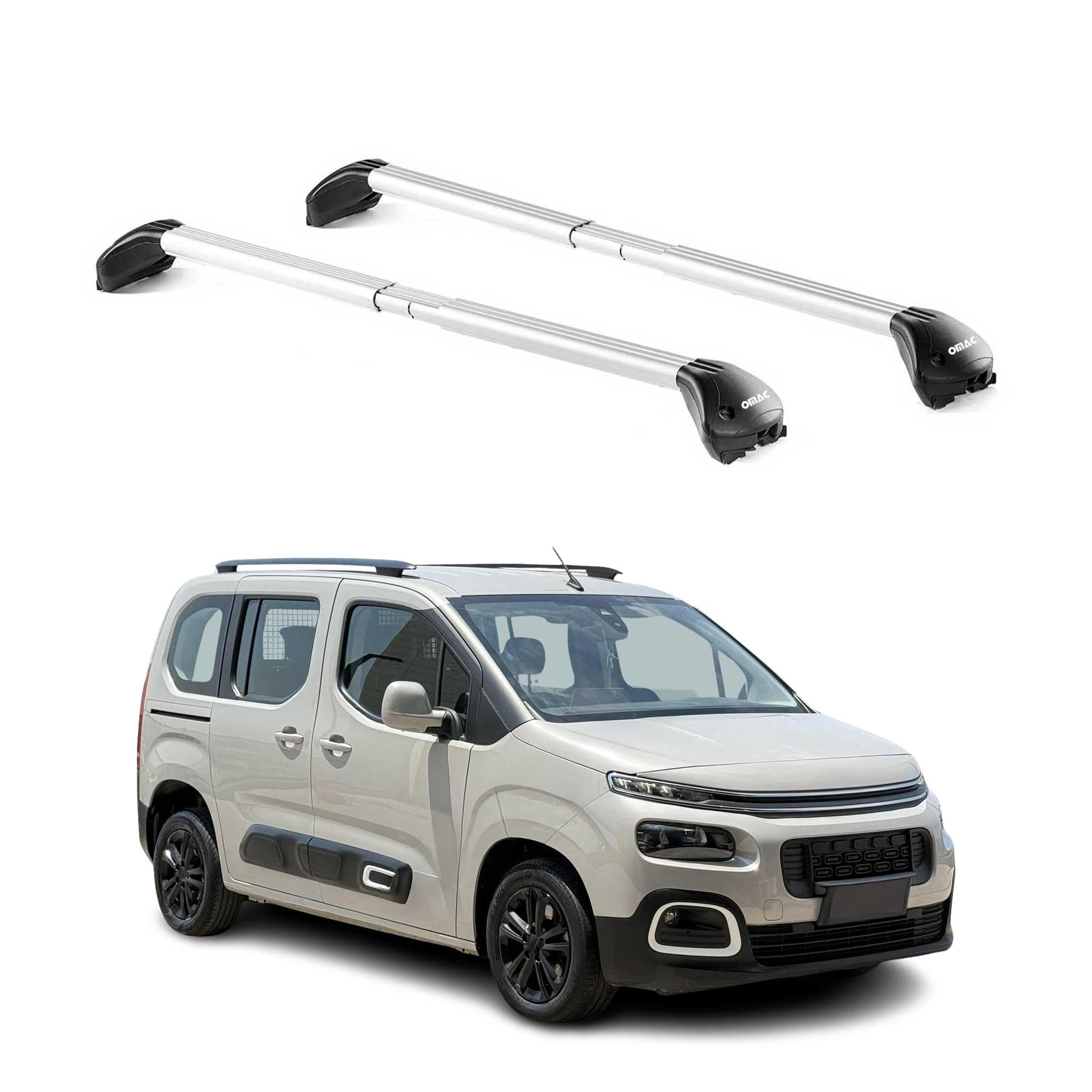 OMAC Barre Portatutto Trasversali TÜV geprüft per Citroen Berlingo 2008-2026 – Bloccabile (4 Schlösser) – Max 100 kg – Edelstahlband + Gummischutz Argento