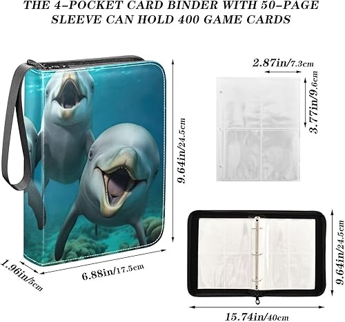 Miniatura 3 de Wassud Cute Dolphins - Carpeta de tarjetas de 4 bolsillos para 400 tarjetas de intercambio estándar, álbum impermeable para TCG, CCG, MTG, regalos
