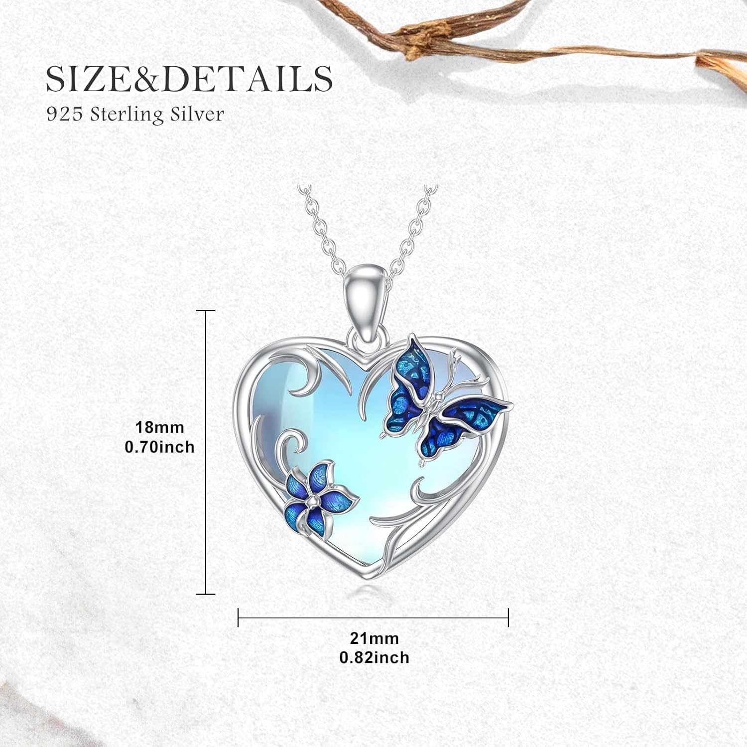 Butterfly Necklace for Women 925 Sterling Silver Moonstone Butterfly Heart Pendant Moonstone Butterfly Jewelry Gifts for Mom Wife - Image 4
