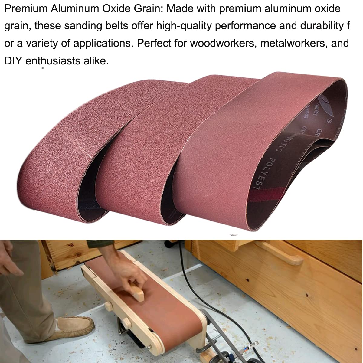 Tonmp 12 bandas de lija de 4 x 36 pulgadas, 4 de cada uno de 40 bandas de lija de óxido de aluminio de grano 80 120 para lijadora de banda (4 x 36 pulgadas).