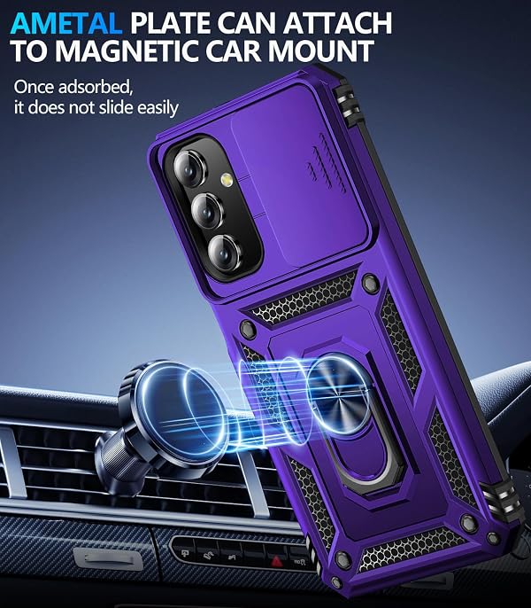 BaHaHoues for Samsung Galaxy A15 5G Case with Screen Protector & Slide Camera Lens Cover,Built-in 360°Rotate Magnetic Ring Stand Shockproof Protective Phone Case for Samsung A15 5G Case (Purple) by BaHaHoues - Used condition - Image 4