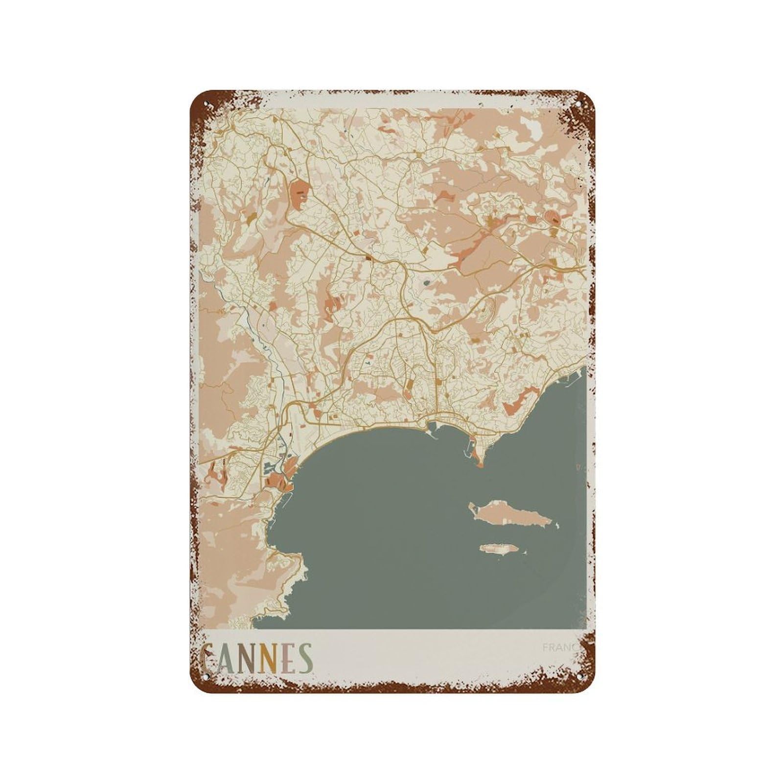 xiaoxiaoshen Cannes Map France Travel Gift Boho (2) Wall Decor Art Metal Tin Poster Modern Home Decor Art Home Bar Shop Decorations Vintage Sign 30x20cm