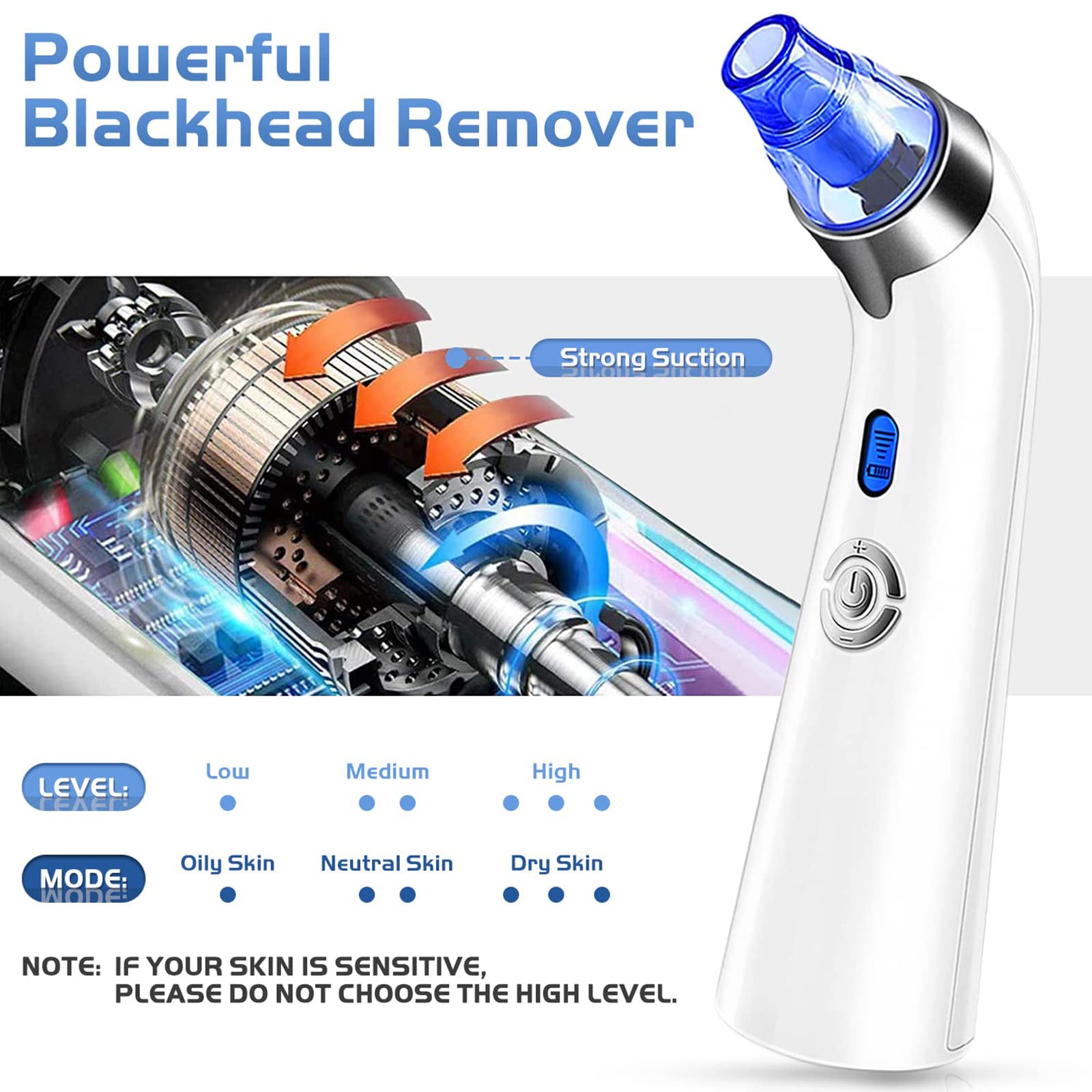WolFum Trattore di pulizia del viso – detergente per spore facciale, strumento di estrazione della comedone-Whitehead, pulitore elettrico per pore, aspiratore per rimuovere punti neri,
