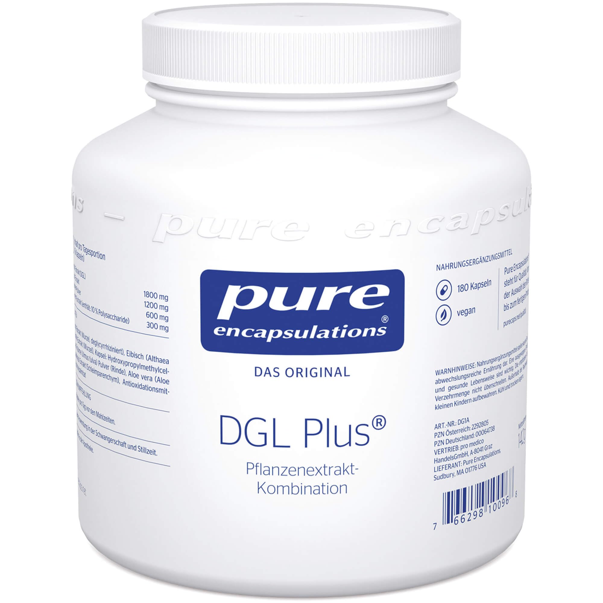 Pure Encapsulations - DGL Plus - Mit Süßholzwurzel-, Eibischwurzel- und Aloe Vera-Extrakt - Vegan und Glutenfrei - 180 Kapseln