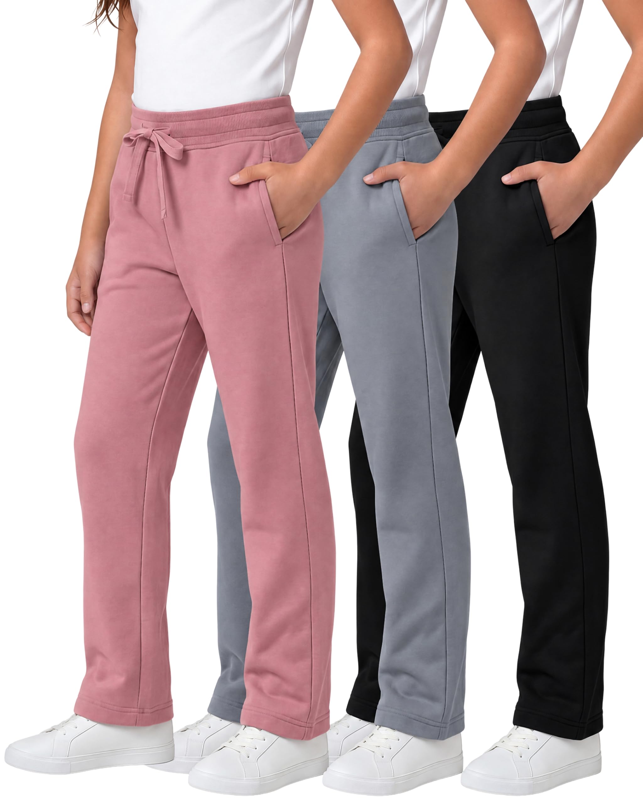 3 Pack Girls' Fleece Sweatpants Open Bottom Pants Kids Teens Tween School