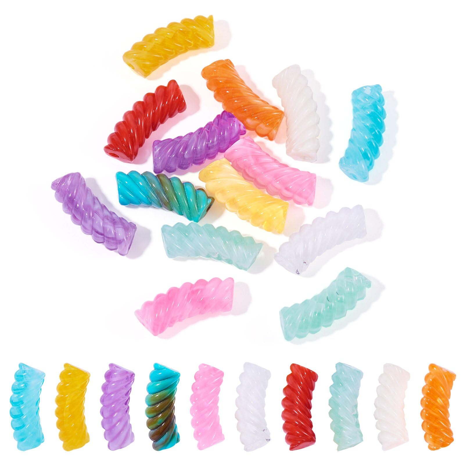 PandaHall 40pcs Acrylic Curved Beads Twisted Curved Beads Tube Noodles Connector Stacking Beads Two Tone Loose Beads for Necklace Bracelet Jewelry Making