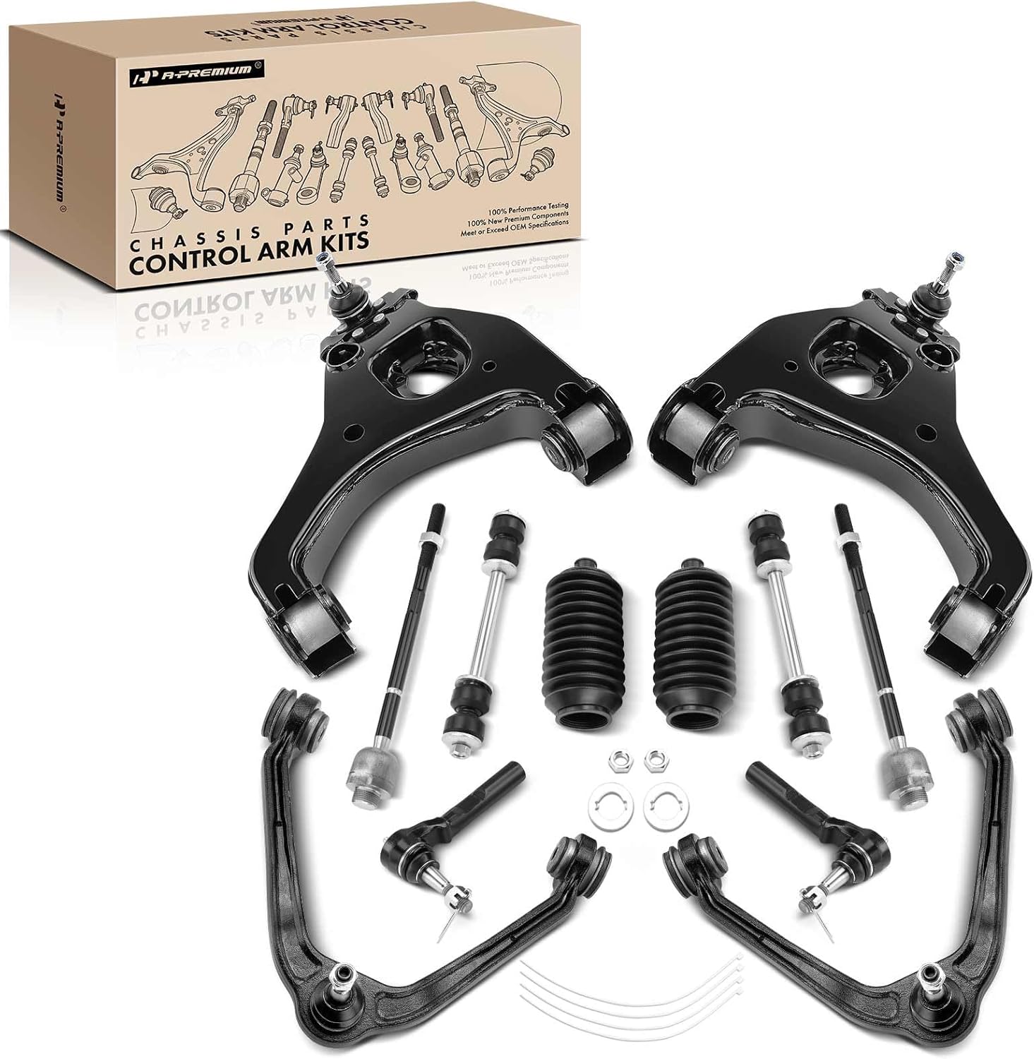 A-Premium 12Pc Front End RWD Suspension Kit, Upper Lower Control Arm, Sway Bar Link, Inner Outer Tie Rod End, Steering Rack Boot, Compatible with Chevy GMC - 1999-2006 - Silverado 1500, Sierra 1500