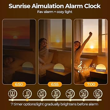 Sunrise Alarm Clock Bedside,Wake Up Light Sunrise Alarm Clock with 11 RGB Lights,Digital Dimmable Alarm Clock for Bedroom,White Noise Machine with 30 Sleep Sounds,Sunlight Alarm Clock,Sleep Aid Gift
