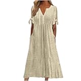 Womens Dresses Casual Summer Eyelet Short Sleeve Button Down Dress with Pockets Going Out Empire Waist Party Sundress
