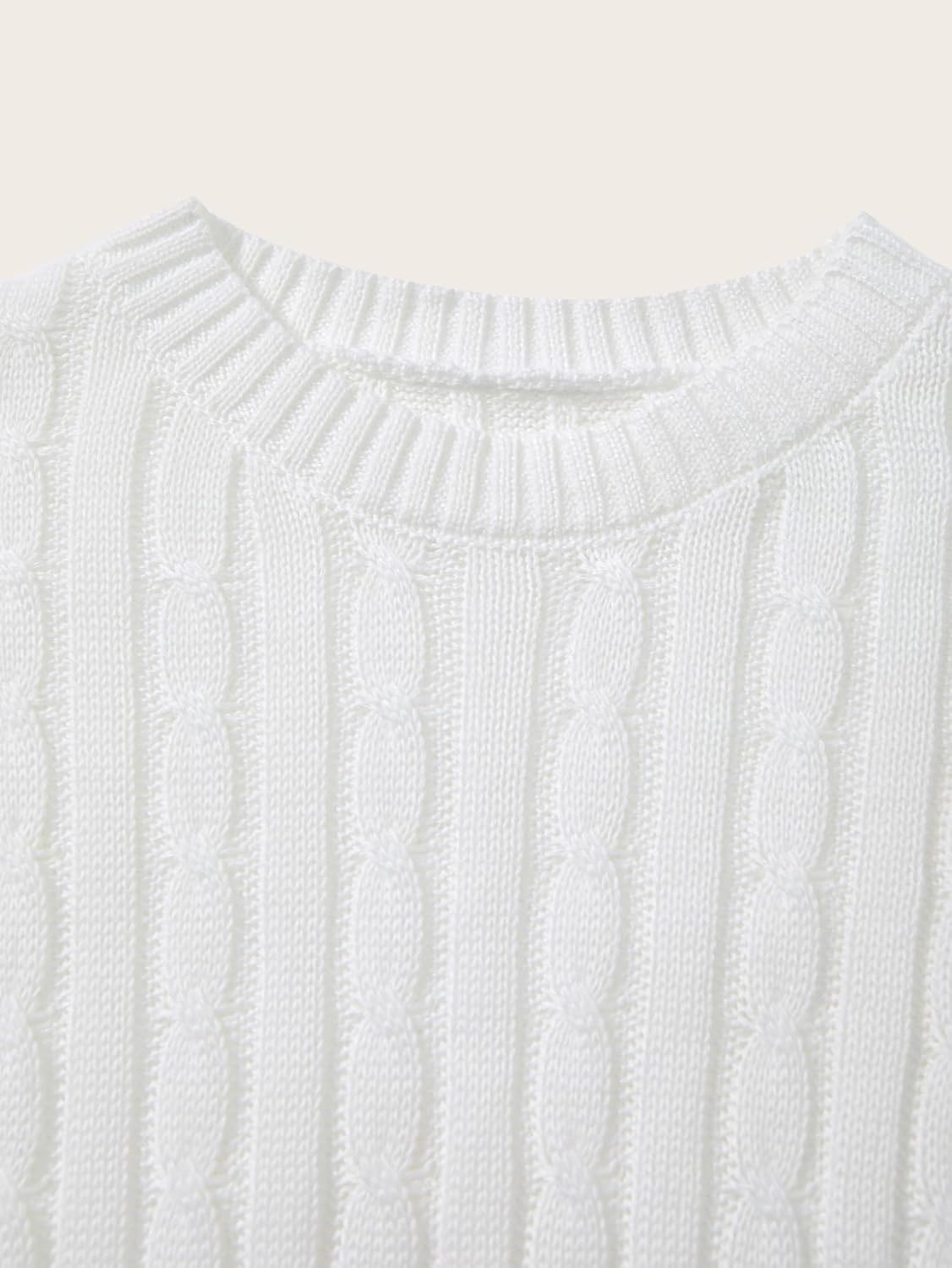 Women's Short Sleeve Cable Knit Sweater Elegant Crew Neck Work Pullover Tops Business Casual Outfits - Image 3