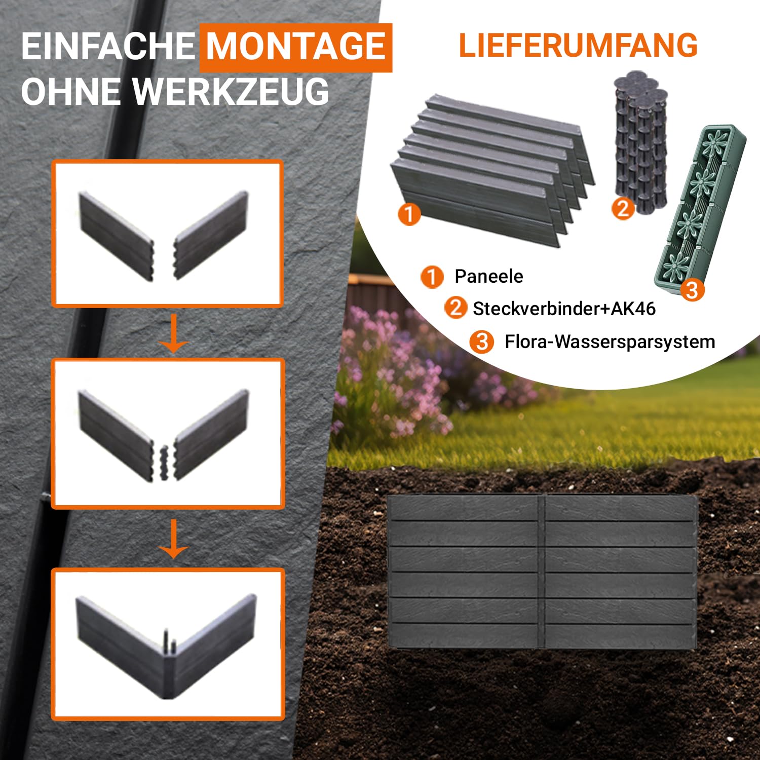 Garantia Ergo Quadro 2 L 75 Hochbeet - Stone ergonomisches Gartenhochbeet aus Kunststoff - Stecksystem mit Bewässerung für Gemüse Kräuter und Blumen - für Garten Terrasse und Außenbereich