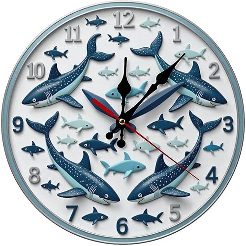 Wall Clock, Nautical Non Ticking Wall Clocks Battery Operated, Blue Wooden Wall Clocks for Kitchen, Living Room,Bathroom Decorative Gift 10 inch
