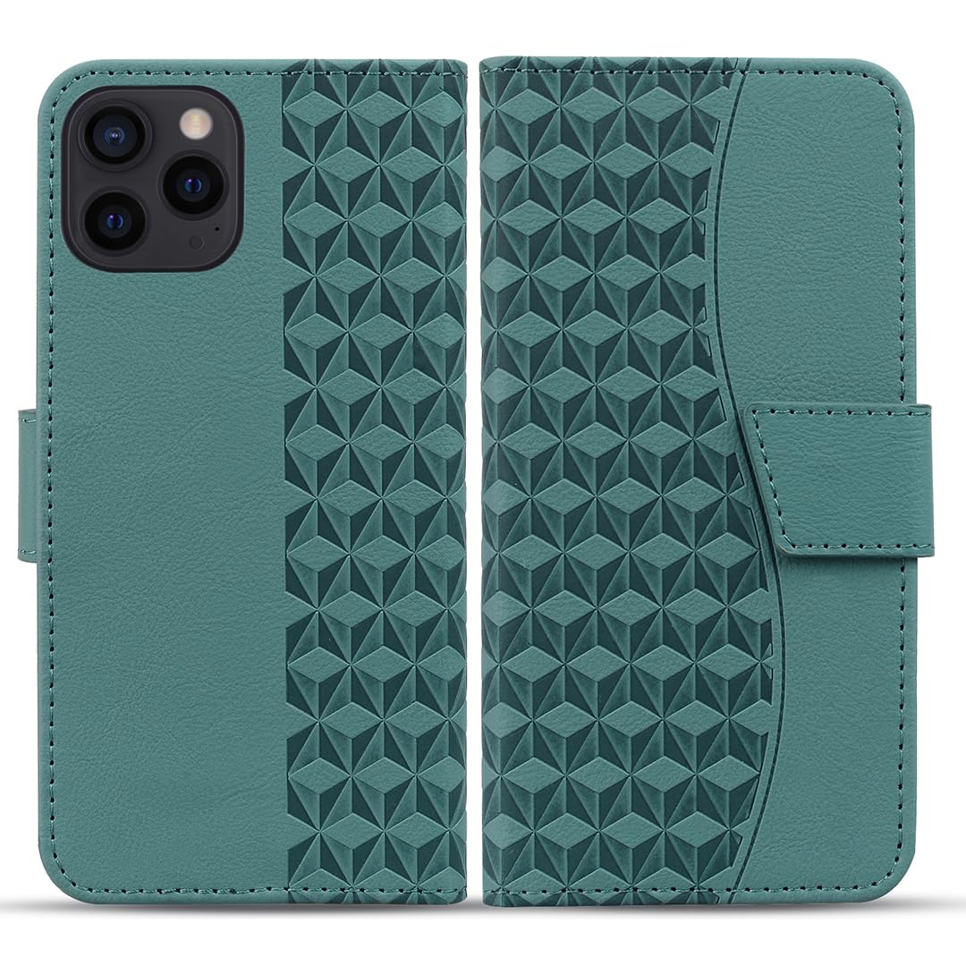 Custodia Portafoglio per iPhone 15 PRO Max/15 Plus/15 Pro/15, Cover PU Pelle con Slot per Schede Blocco RFID, Chiusura Magnetica Custodia,Verde,15 PRO 6.1
