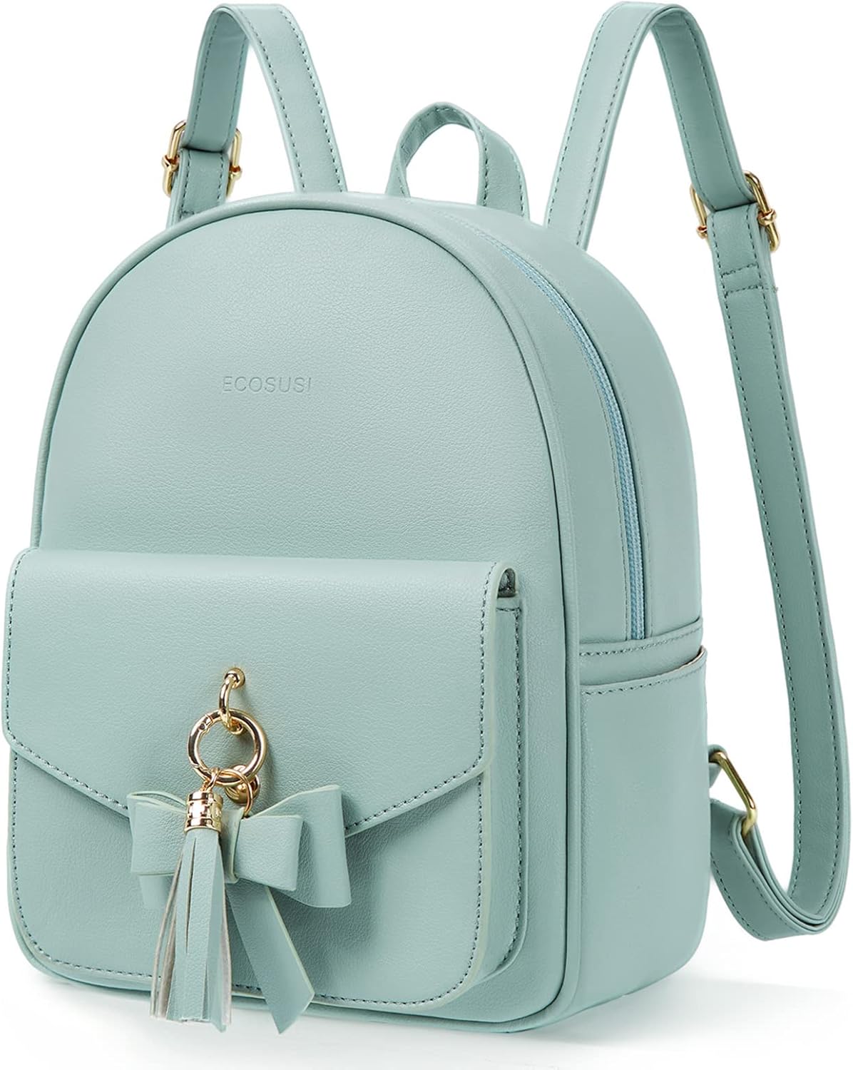 ECOSUSI Mini Backpack for Women Girls Cute Bowknot Small Backpack Purse Ladies Leather Bookbag Satchel Bag, with Charm Tassel Green